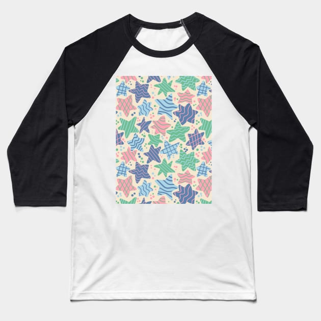 Festive confetti stars in blue, green and pink Baseball T-Shirt by Natalisa